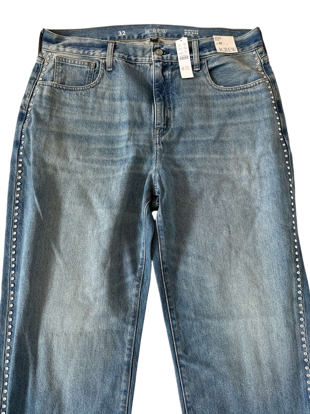 J. Crew Slouchy Mid Rise Rigid Rhinestone Jeans - Picture 3 of 10